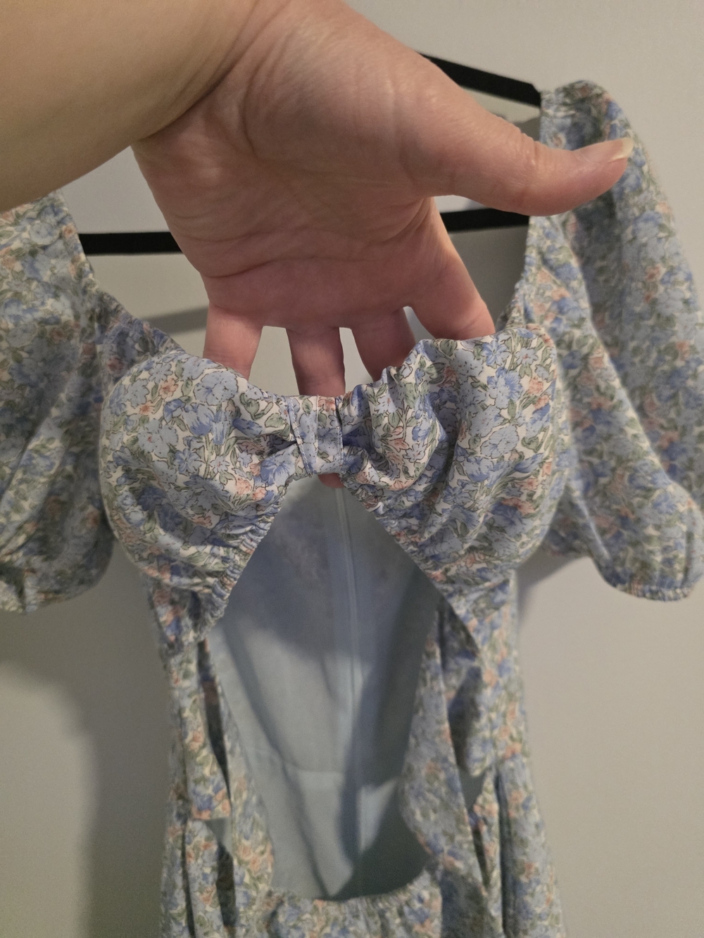 Smoky Park Blue Floral Cutout Mini Dress Puff Sleeve Cottagecore Size Small NWT - Picture 4 of 9